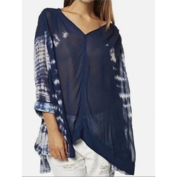 Free People Tops - NEW Free People XS Tie Me Down Top Oversized Bohemian Tie Dye Sheer Lace A34